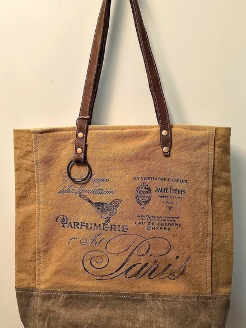 Clea Ray Extra Large Khaki Canvas And Leather Tote
